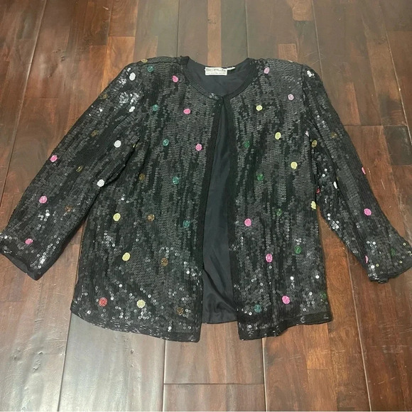 Vintage Scale Milan Paris Silk Blouse Top Black Polka Dot Women’s Large Beaded - Picture 1 of 6